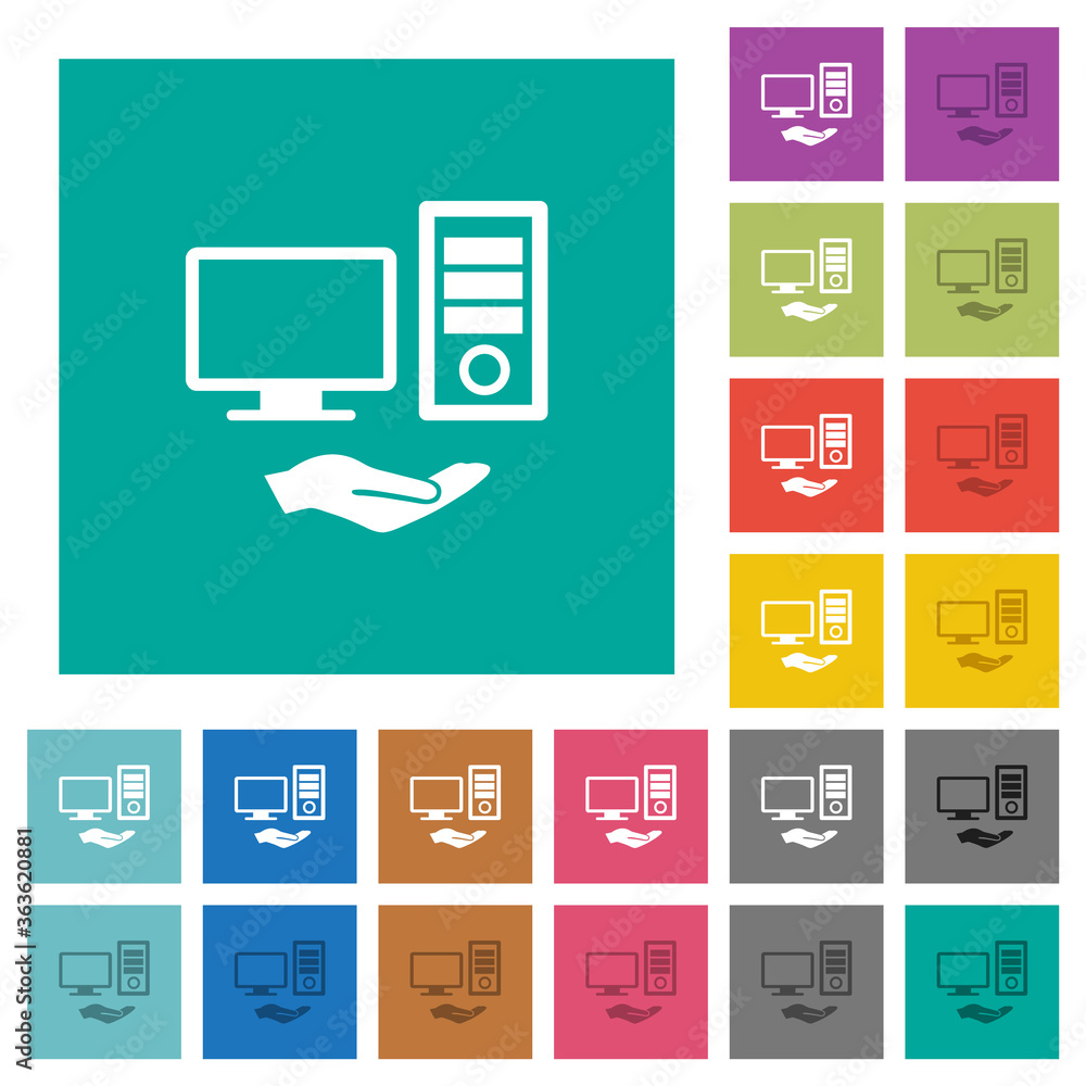 Poster shared computer square flat multi colored icons