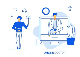 Online doctor concept, consultation technology on laptop