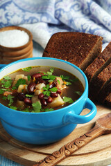 A bowl with kidney bean vegetable soup