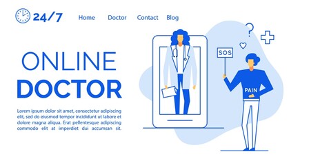 Online doctor consultation via mobile application concept