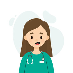 Happy female doctor/nurse wearing a stethoscope.  Avatar of a young doctor talking.