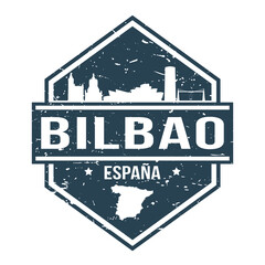 Bilbao Spain Travel Stamp Icon Skyline City Design Tourism.