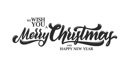 Vector Typographic lettering composition of Wish You a Merry Christmas and Happy New Year