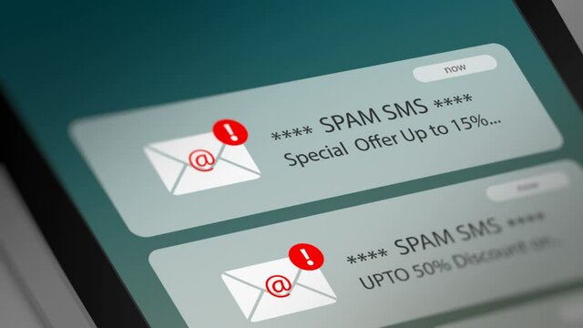 Animated Spam SMS on Mobile Screen. Seamless Loop,  All data on the Footage are Fictional, Created Especially for This Concept.

