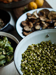 Traditional rustic food on plates and table