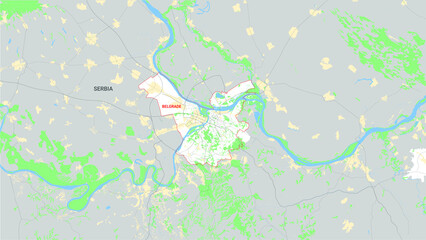 Map of Belgrade city, Serbia
