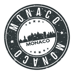 Monaco Europe Round Stamp Icon Skyline City Badge.