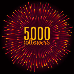 5K followers card. Thanks design template for network friends and followers. Image for Social Networks. Web user celebrates subscribers. Fifty thousand followers. Vector illustration