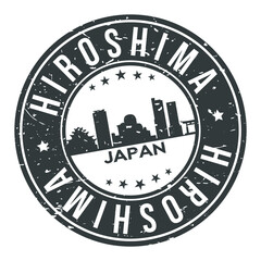Hiroshima Japan Round Stamp Icon Skyline City badge.
