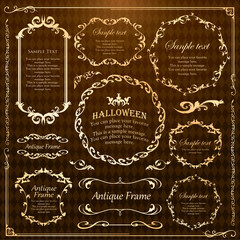 ハロウィンのフレーム素材、10月、アンティークな装飾、ビンテージな模様、植物のツタ