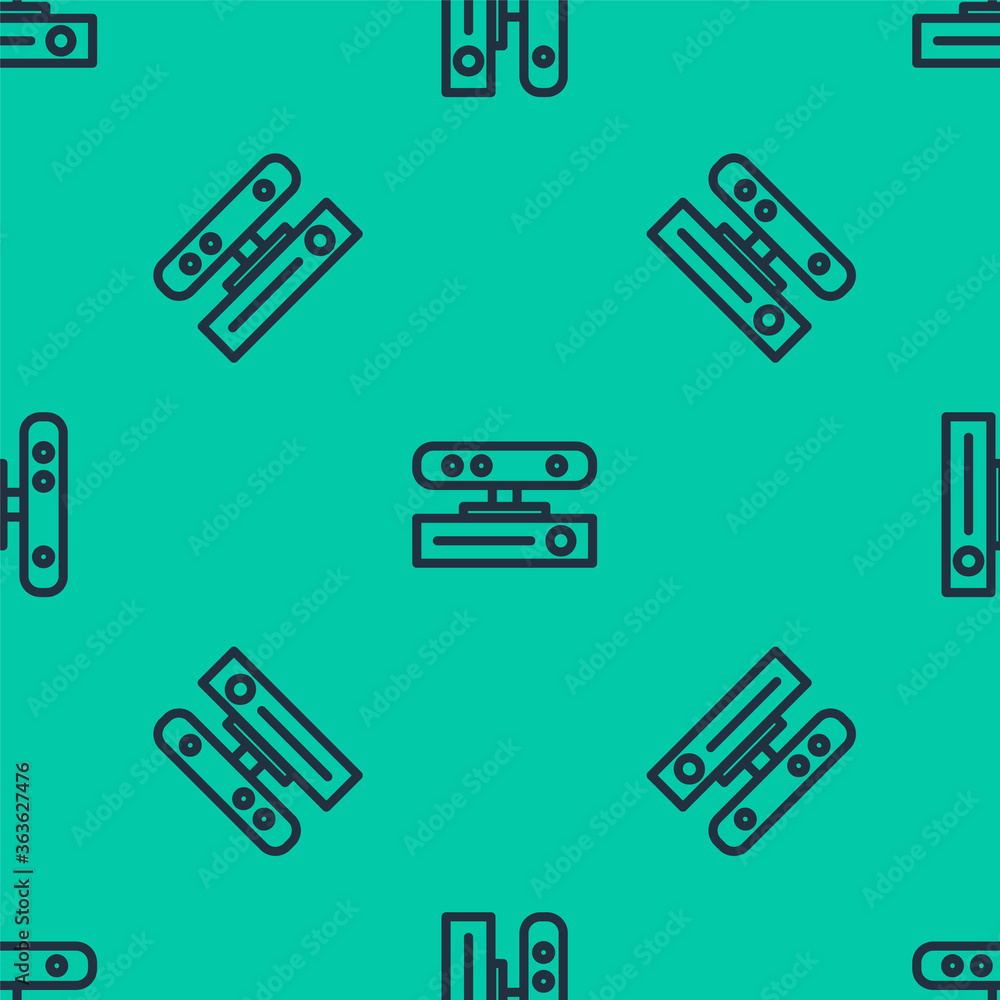 Poster blue line motion sensor icon isolated seamless pattern on green background. vector illustration.