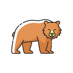 Obraz na płótnie Canvas Brown bear RGB color icon. Large carnivore predator, dangerous woodland creature, forest inhabitant. Common nordic fauna. Grizzly bear isolated vector illustration