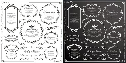 ハロウィンのフレーム素材、10月、アンティークな装飾、ビンテージな模様、植物のツタ