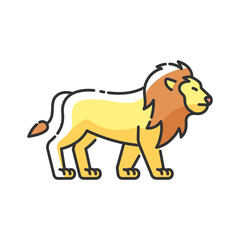 Lion RGB color icon. Exotic carnivore animal, dangerous predator. Tropical zoo inhabitant. African safari, savanna. Wild cat with mane isolated vector illustration