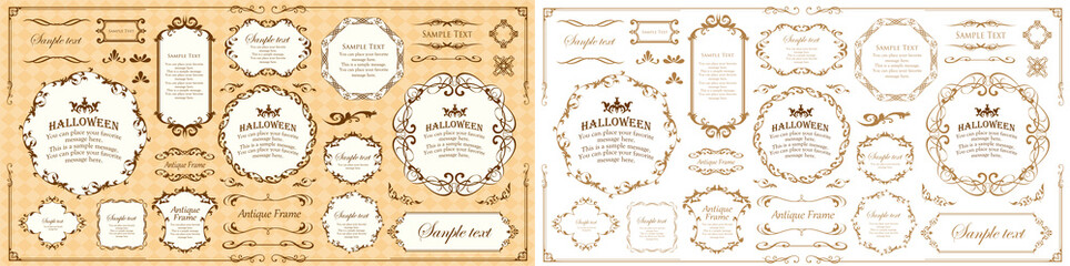 ハロウィンのフレーム素材、10月、アンティークな装飾、ビンテージな模様、植物のツタ