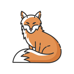 Fox RGB color icon. Cute animal with furry tail, common mammal, omnivore woodland creature. Forest wildlife, zoology. Adorable fox isolated vector illustration