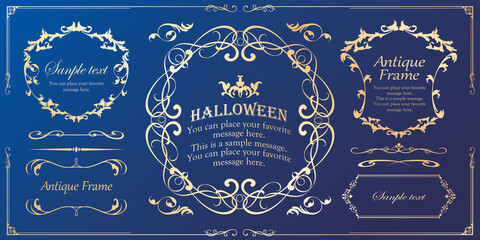 ハロウィンのフレーム素材、10月、アンティークな装飾、ビンテージな模様、植物のツタ