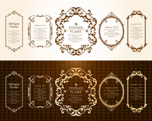 ハロウィンのフレーム素材、10月、アンティークな装飾、ビンテージな模様、植物のツタ