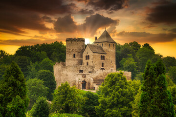 Medieval castle in Bedzin at sunset, Poland