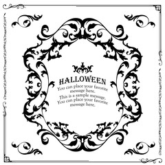 ハロウィンのフレーム素材、10月、アンティークな装飾、ビンテージな模様、植物のツタ