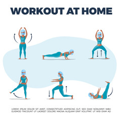 woman making exercises, differents exercise for make home, workout home, quarantine yoga.