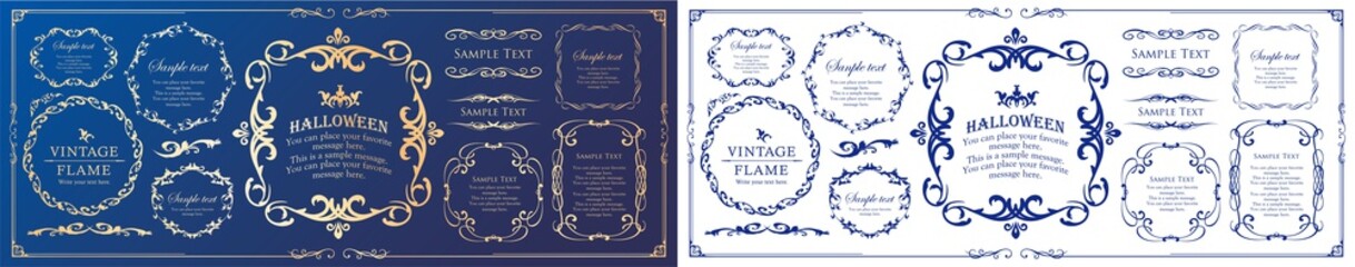 ハロウィンのフレーム素材、10月、アンティークな装飾、ビンテージな模様、植物のツタ