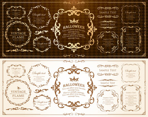 ハロウィンのフレーム素材、10月、アンティークな装飾、ビンテージな模様、植物のツタ