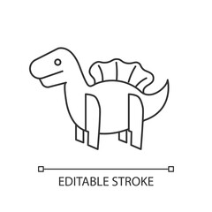 Dinosaur 3D puzzle toy pixel perfect linear icon. Dino toy for toddlers. Imagination development. Thin line customizable illustration. Contour symbol. Vector isolated outline drawing. Editable stroke