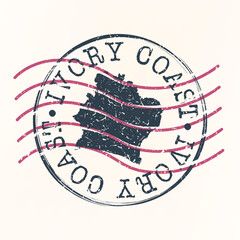 Ivory Coast Stamp Postal. Map Silhouette Seal. Passport Round Design. Vector Icon. Design Retro Travel.