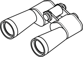 A pair of long-barrelled binoculars / field glasses. Line art.