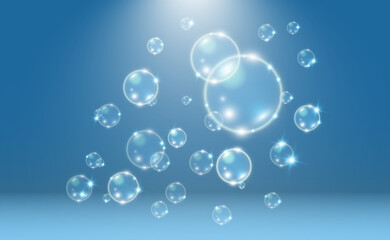 White beautiful bubbles on a transparent background vector illustration. Bubble.	