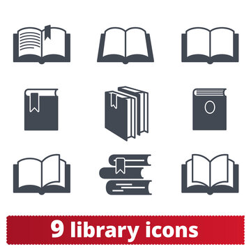 Book vector icons set. Solid vector illustration clip art related to reading, learning, library and education. Books pictogram isolated on white background.