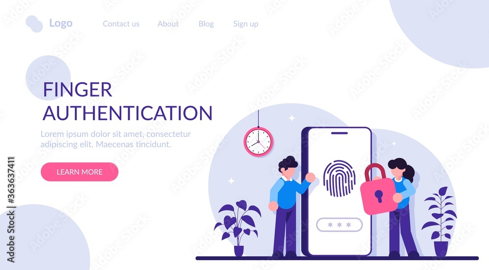 Poster finger authentication concept. fingerprint screening security system, fraud detection, biometric acc