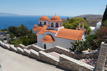 Monastery of Agios Savvas located on top of a hill above Pothia Town, the capital of Kalymnos,...