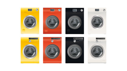 Set of modern washing machines isolated on a white background. Stylish washing machine. Realistic style. Vector.