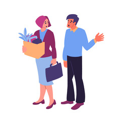 Unemployment concept. Dismisses employee leaves workplace at office.