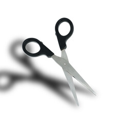 scissors with black pen and shadow on a white background in isolation