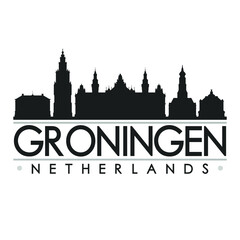 Groningen Netherlands Europe Skyline Silhouette Design City Vector Art Famous Buildings. - obrazy, fototapety, plakaty