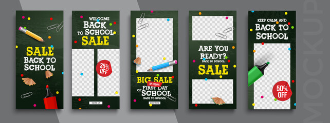 Back to school Stories editable template for social media.  Photo overlay with a school theme. Streaming.