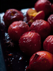 Roasted red plums just out of the oven