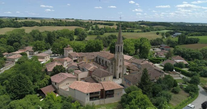 Sarrant aerial back travelling, Gers, labelled Les Plus Beaux Villages de France