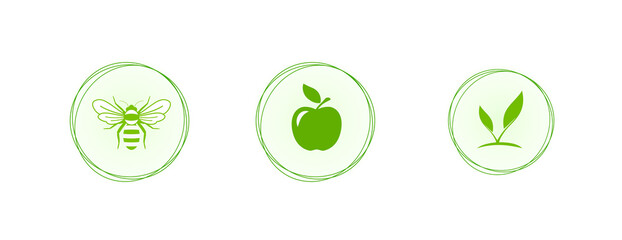 Set of vector illustrations of eco products. Protection of the environment. Done on a light background.