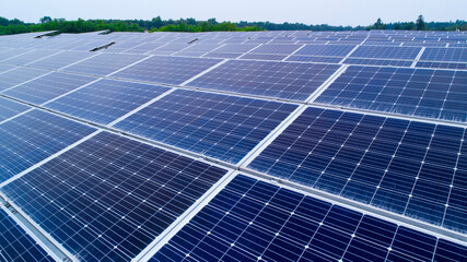 Detailed close-up of modern large photovoltaic solar panels.