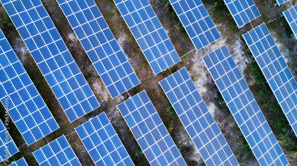 Poster Detailed close-up of modern large photovoltaic solar panels.