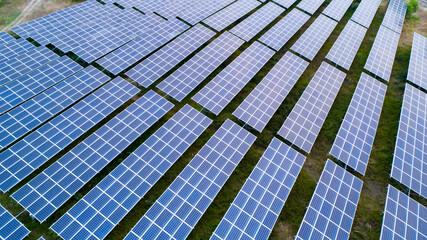 Detailed close-up of modern large photovoltaic solar panels.