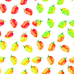 Multicolored bell peppers seamless pattern. Vibrant colorful peppers illustration isolated on white background