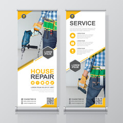 Construction tools roll up design and standee banner template for exhibition