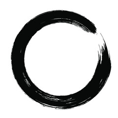 Circle ink brush stroke, black paint round frame, vector illustration.