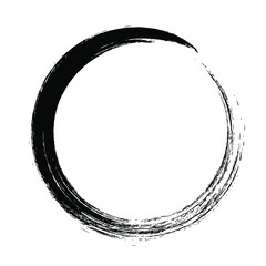 Circle ink brush stroke, black paint round frame, vector illustration.