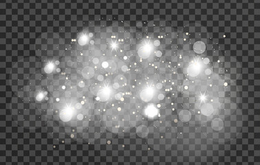 Glowing sparkles glare light effect on a transparent background. Sparks flickering lights. Vector illustration
